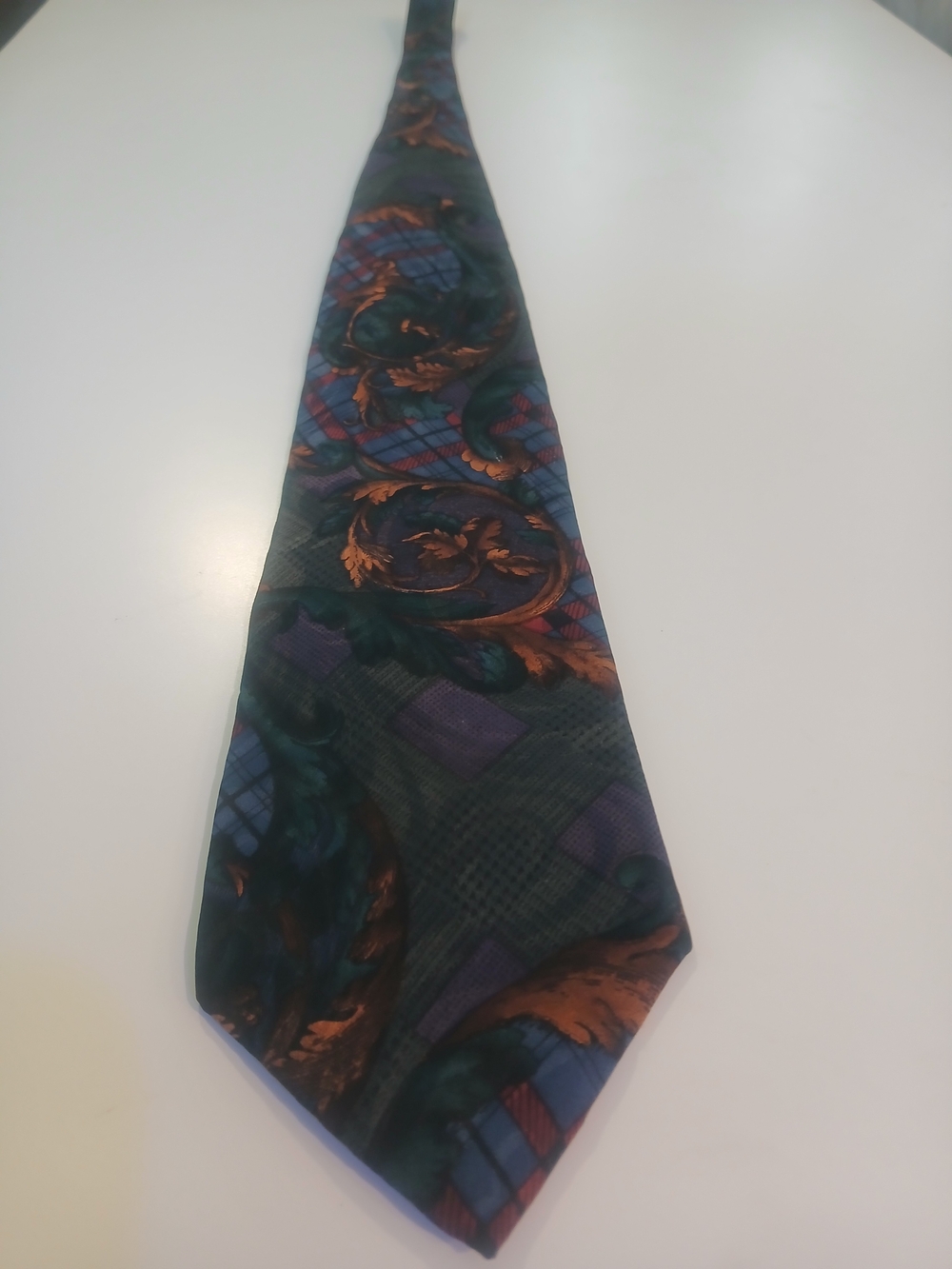 Cellini Men's Patterned Silk Tie in Green and Purple